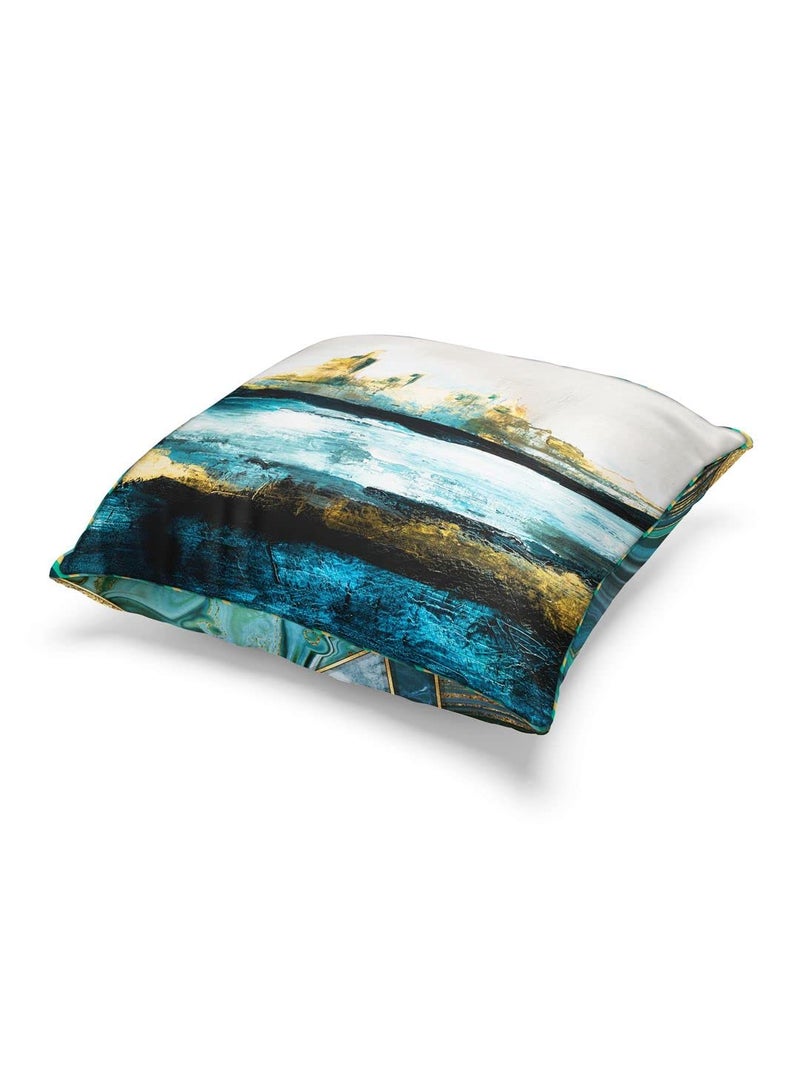 BIANCA Designer Reversible Printed Silk Linen Cushion Covers -1pc 16 X16 Size (Suzane) | with Contrast Front & Back Digital Print | - Hidden Zipper Geometric-Abstract-Teal/Gold - Image 3