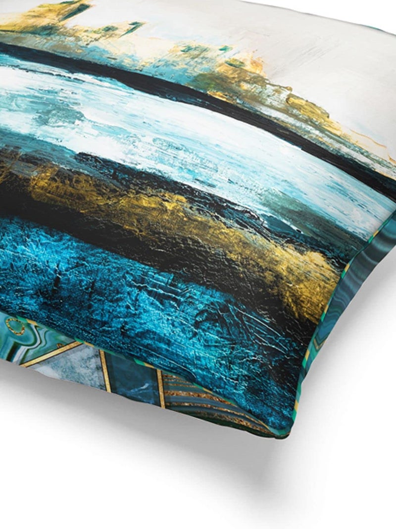 BIANCA Designer Reversible Printed Silk Linen Cushion Covers -1pc 16 X16 Size (Suzane) | with Contrast Front & Back Digital Print | - Hidden Zipper Geometric-Abstract-Teal/Gold - Image 5