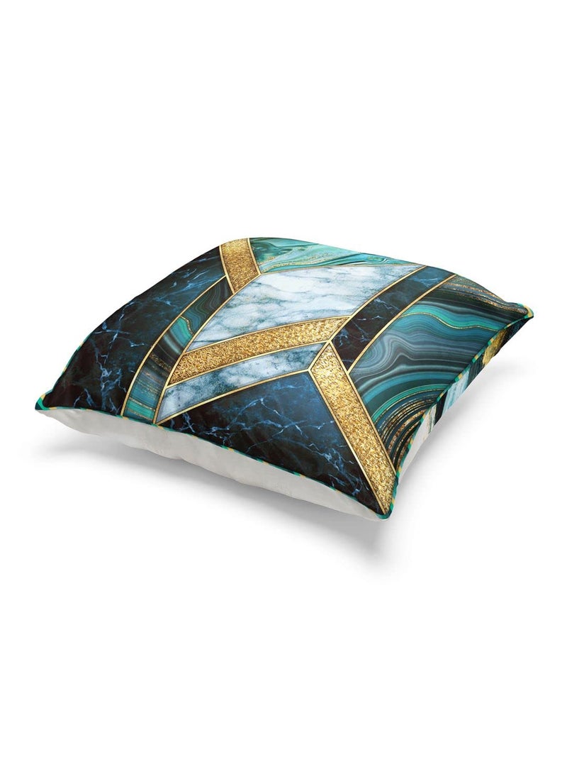 BIANCA Designer Reversible Printed Silk Linen Cushion Covers -1pc 16 X16 Size (Suzane) | with Contrast Front & Back Digital Print | - Hidden Zipper Geometric-Abstract-Teal/Gold - Image 2