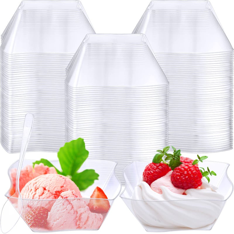 Suclain 200 Pack 5 oz Clear Plastic Dessert Cups Parfait Appetizer Plates Bowls With 200 Spoons for Wedding Party