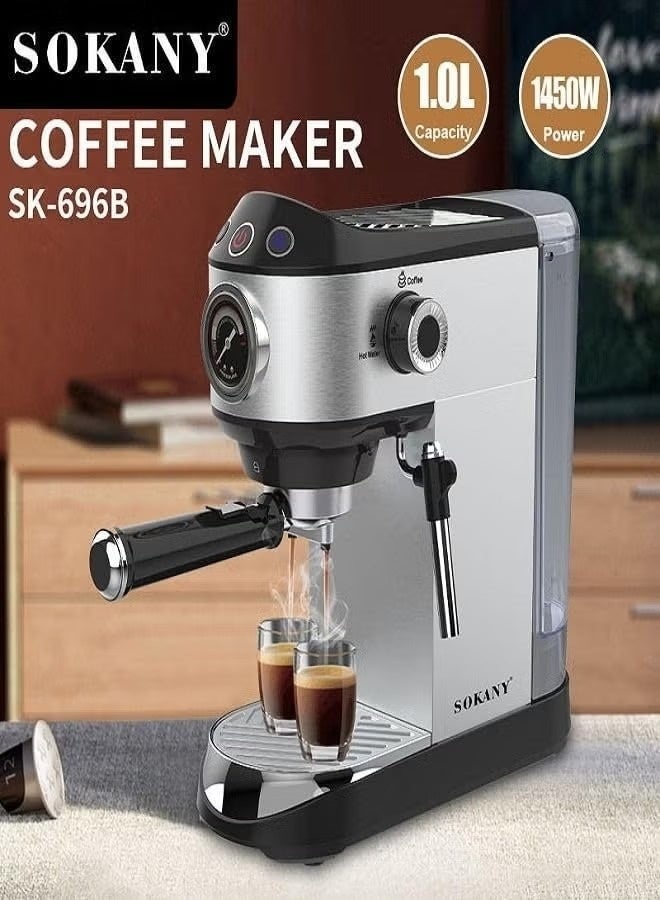 Sokany Coffee Maker, 1 Liter, 1450 Watts, Black & Silver - SK-696B - Image 2