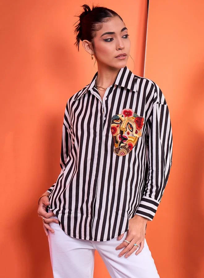 Uptownie Striped Regular Fit Shirt with Beaded Detail