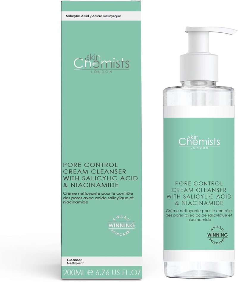 skinChemists Pore Control Salicylic Acid Niacinamide Foaming Cleanser 200ml Deep Cleansing Pore Minimizing Face Wash Oil Control Blemish Reduction for Clearer Smoother Skin