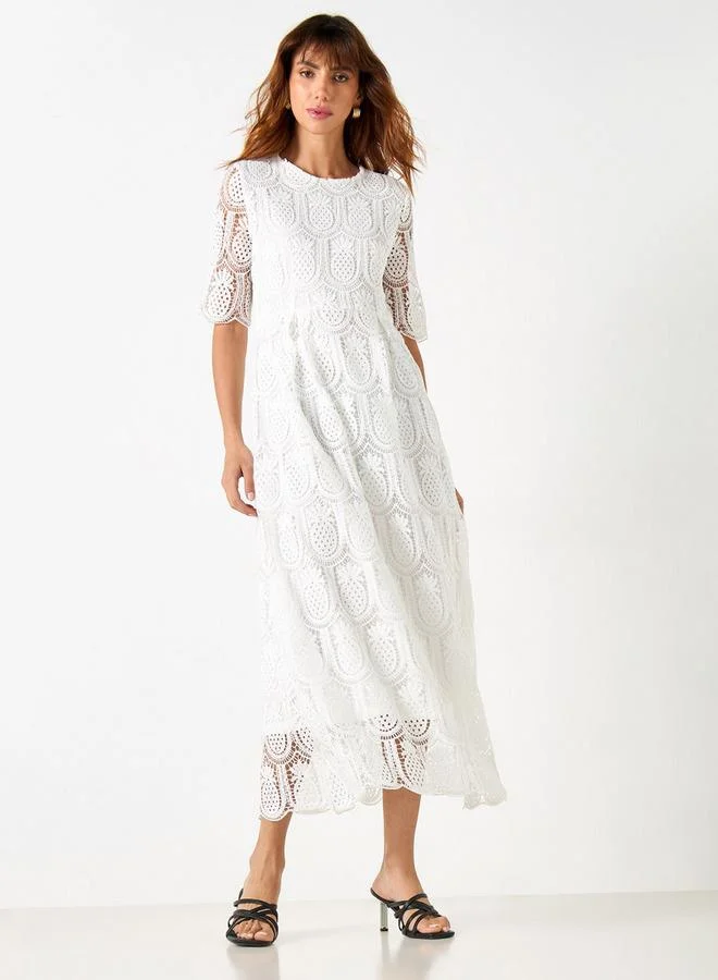 2Xtremz 2Xtremz Pineapple Lace Textured A-line Midi Dress