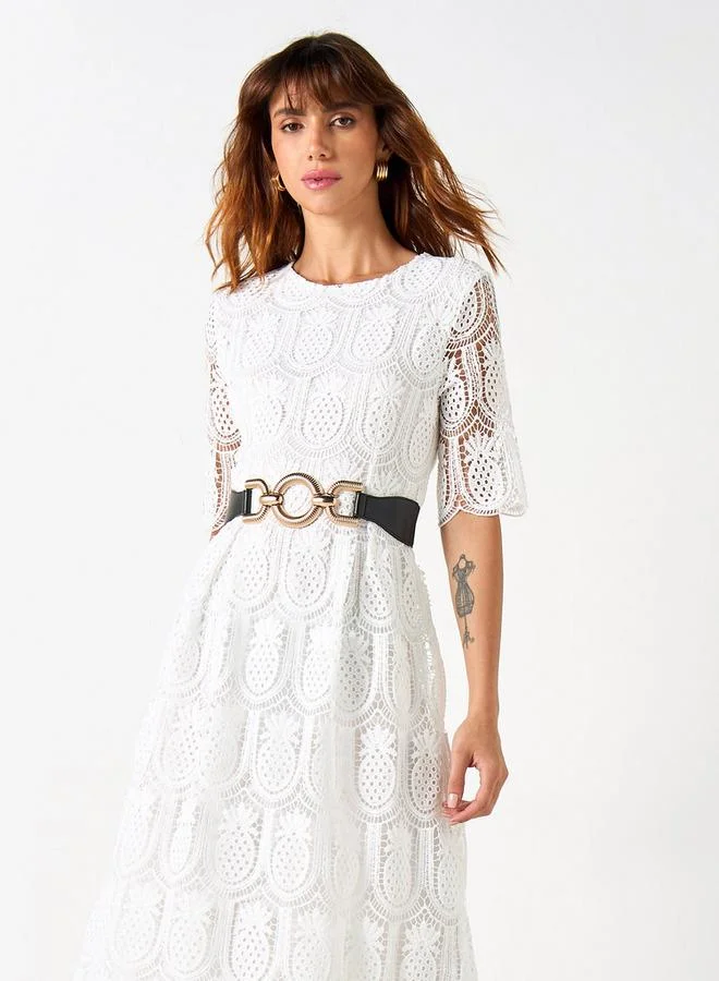 2Xtremz 2Xtremz Pineapple Lace Textured A-line Midi Dress