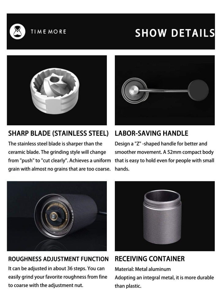 TIMEMORE Manual Coffee Grinder Capacity 25g with CNC Stainless Steel Conical Burr Internal Adjustable Setting Double Bearing Positioning French Press Coffee for Hand Grinder Gift - Image 3