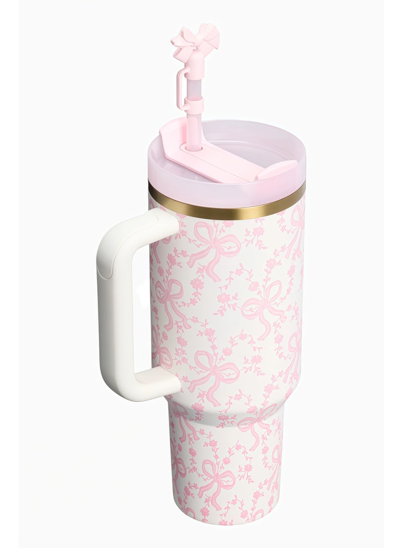 Stanley 1913 x LoveShackFancy Holiday Quencher® H2.0 FlowState™ Tumbler | 40 OZ-Coquette Bow Chantilly - Image 2