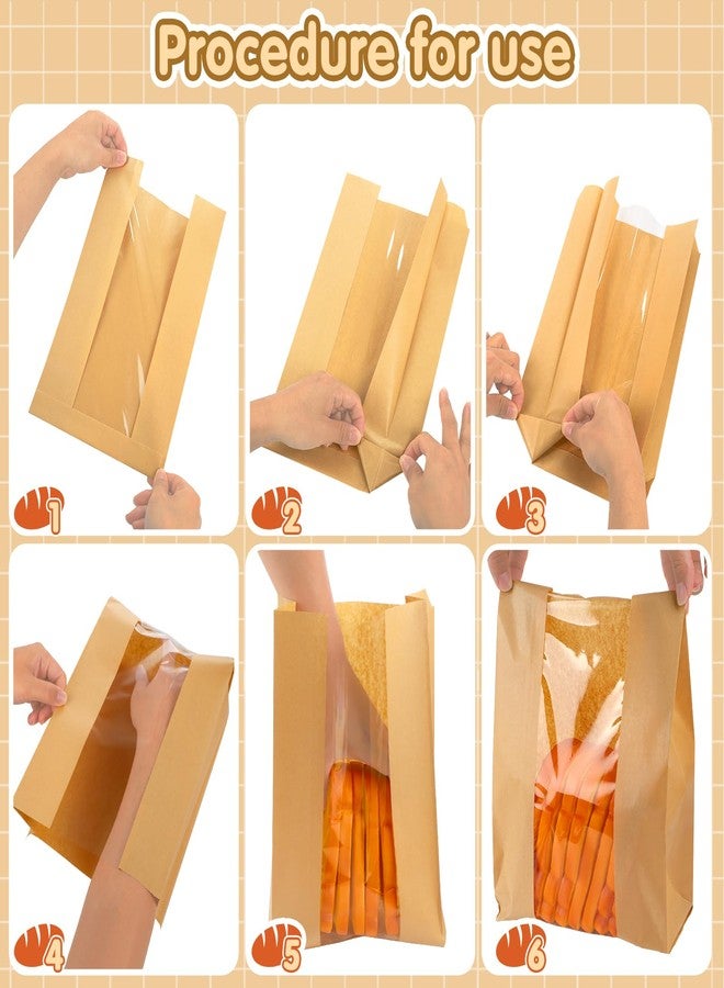 TWOWYHI أكياس خبز ورقية TWOWYHI 100 قطعة للخبز المنزلي 16×10×5 بوصة أكياس خبز العجين المخمر مع 100 ملصق أكياس خبز ورقية كرافت مع نافذة شفافة لحقائب المخبوزات - Image 4