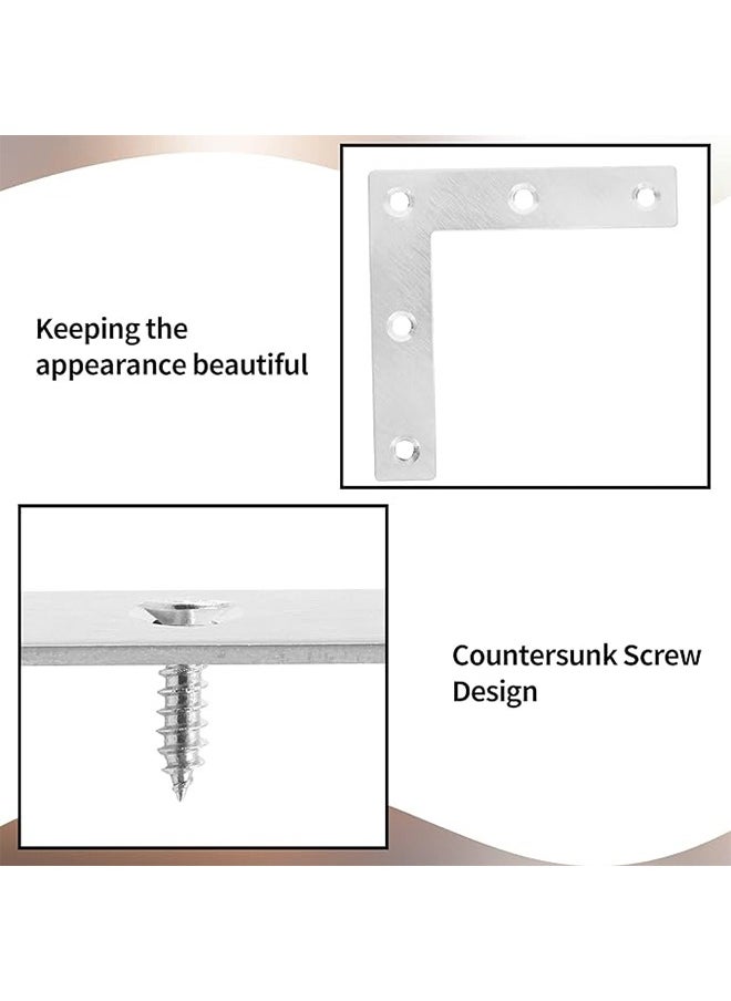 10 Pcs Flat Corner Brace L Type Shelf Bracket Heavy Duty Stainless Steel Shelf Supports Decorative Joint Angle Bracket with Screws for Shelves Furniture Cabinet Tables Chairs Corner and Shelves Silver  - Image 2