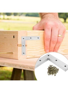 Generic 10 Pcs Flat Corner Brace L Type Shelf Bracket Heavy Duty Stainless Steel Shelf Supports Decorative Joint Angle Bracket with Screws for Shelves Furniture Cabinet Tables Chairs Corner and Shelves Silver  - Image 3