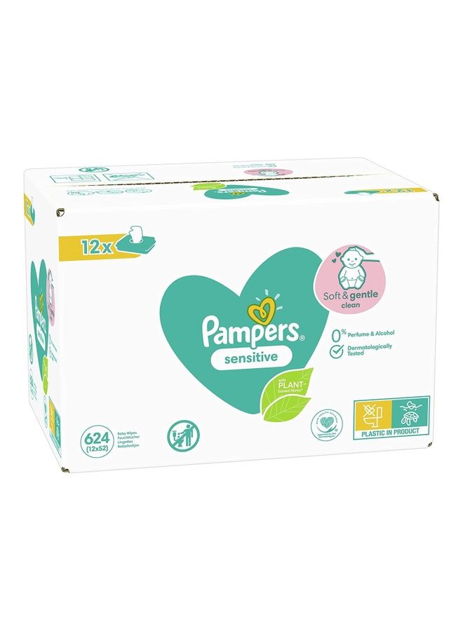 Pampers Pack Of 12 Sensitive Baby 624 Wipes - Image 2