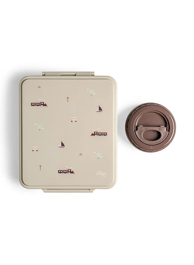 Citron Grand Lunchbox With 4 Compartments For Kids - Includes 1 Thermos Food Jar, Leak Proof And Bpa Free Lunch Box For Kids - Vehicles
