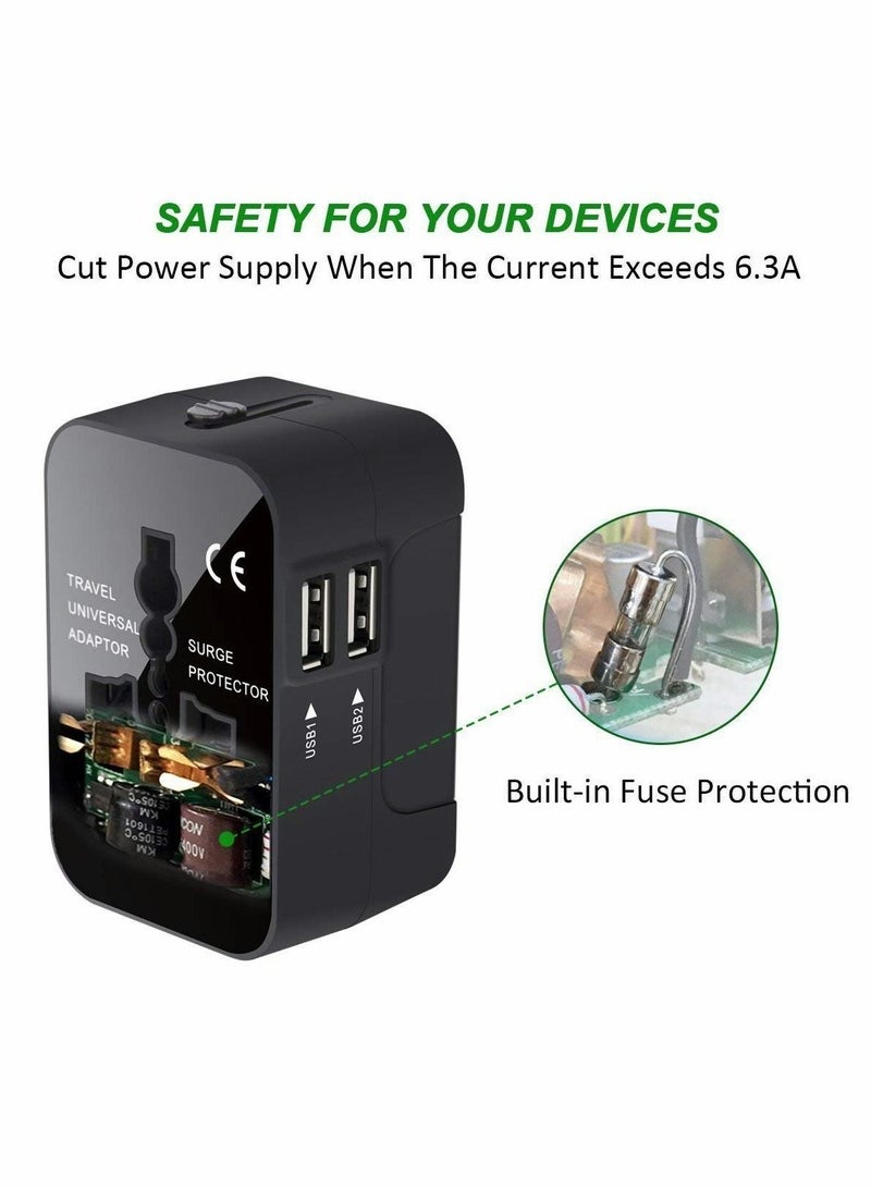 Excefore Travel Adapter, Worldwide All in One Universal Travel Adaptor Wall AC Power Plug Adapter Wall Charger with Dual USB Charging Ports for Cell Phone Laptop - Image 4
