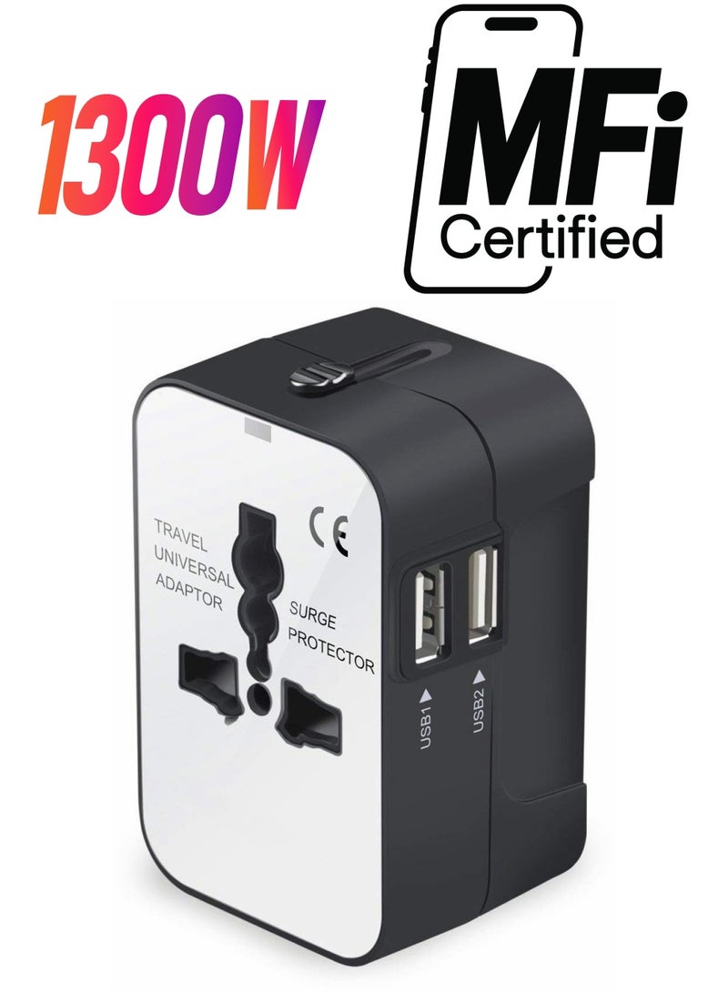 Excefore Travel Adapter, Worldwide All in One Universal Travel Adaptor Wall AC Power Plug Adapter Wall Charger with Dual USB Charging Ports for Cell Phone Laptop - Image 1