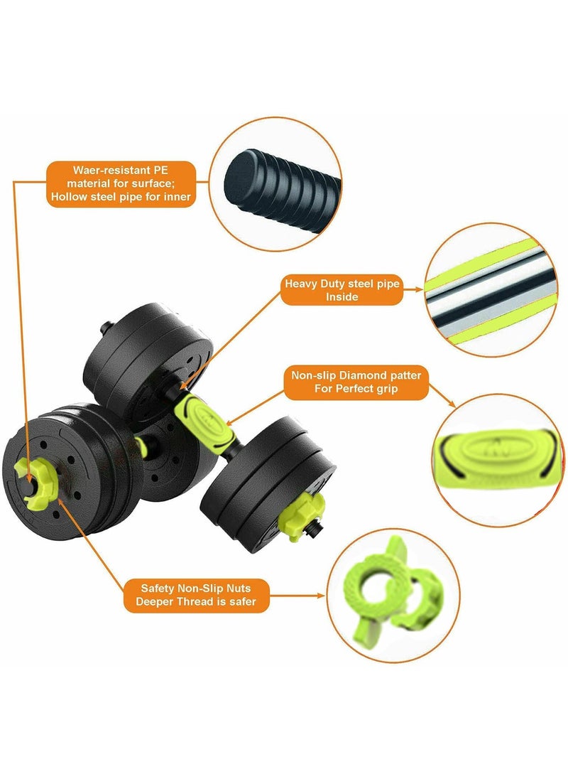 Bolivia's 3-in-1 Adjustable Dumbbell & Barbell Set, 10kg, Black/Green, Home Gym Equipment for Men & Women, Weightlifting Kit for Fitness & Sports  - Image 3