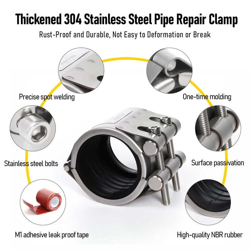 Kodilin Upgraded Pipe Repair Clamp with M1 Self-Adhesive Leak-Sealing Tape | 304 Stainless Steel Rust-Proof Emergency Pipe Repair Kit for Plastic & Metal Pipes, 3/4"(25-28mm) - Image 3