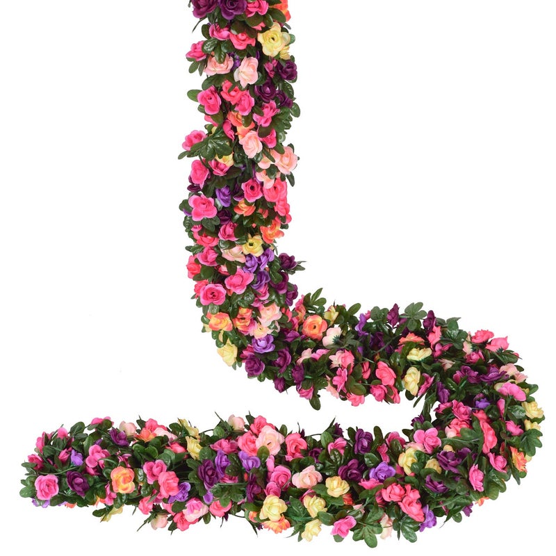 DearHouse 4 Pack Fake Rose Vine Flowers Plants Artificial Flower Hanging Rose Ivy Home Hotel Office Wedding Party Garden Craft Art Dcor (Multicolor) - Image 1