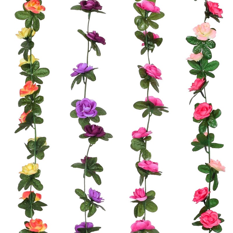 DearHouse 4 Pack Fake Rose Vine Flowers Plants Artificial Flower Hanging Rose Ivy Home Hotel Office Wedding Party Garden Craft Art Dcor (Multicolor) - Image 2