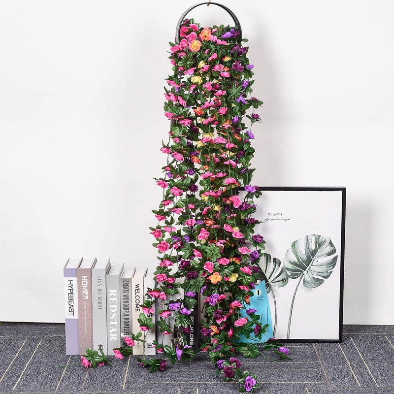 DearHouse 4 Pack Fake Rose Vine Flowers Plants Artificial Flower Hanging Rose Ivy Home Hotel Office Wedding Party Garden Craft Art Dcor (Multicolor) - Image 3