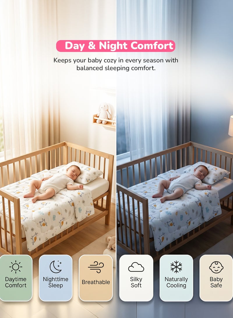 BAYBEE 110X90CM Baby Tencel Quilt Blanket for Baby with Pillow, Ultra Soft Breathable Baby Blanket for Boys Girls | Thin Baby Bed with Pillow | Infant Toddler Newborn Receiving Blankets for Crib Stroller | Baby Bedding Set for New Born Babies - B - Image 4