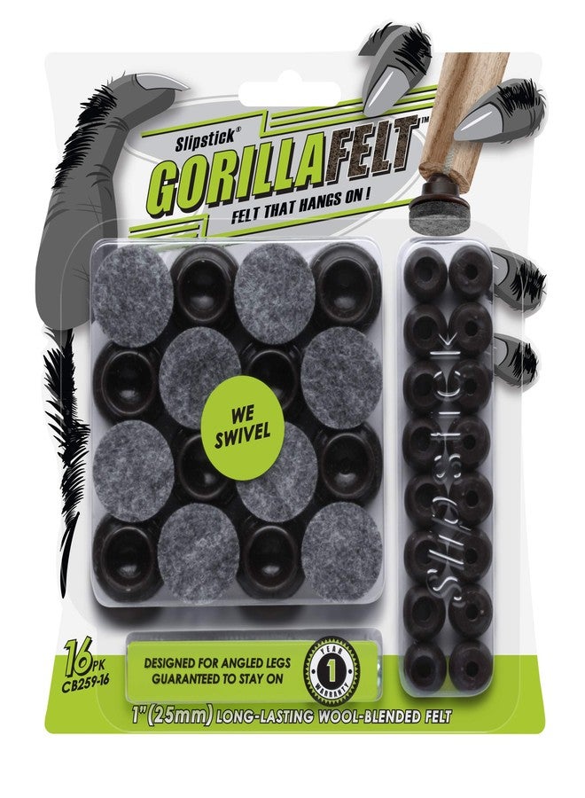 Slipstick منزلقات لباد دوارة للكراسي من GorillaFelt (عبوة من 16 قطعة) - أدوات تسوية الكراسي تُثبّت بالبراغي - واقيات أرضية لأرجل الأثاث المائلة أو المستقيمة، منزلقات لباد دائرية مقاس 1 بوصة، CB259-16 - Image 1