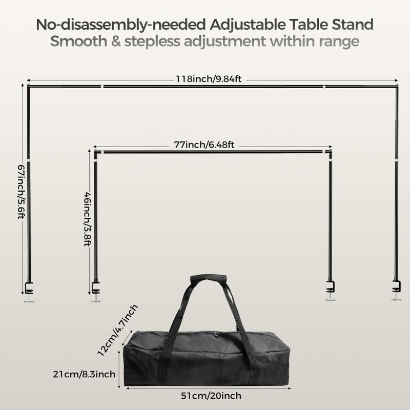 EMART Over The Table Rod Stand with Clamps Adjustable 77â€-118â€ Width 46â€-67â€ Tall, Black Table Arch Stand with Clamps Kit for Ballon/Flower Decorations and Party/Display/Birthday/Wedding Occations - Image 2