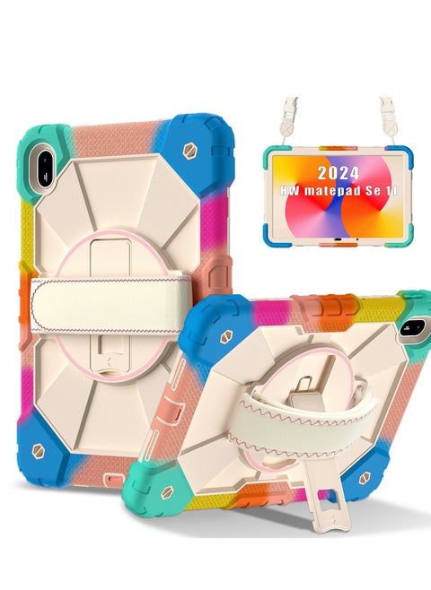 Case for iPad Huawei matepad SE 11 inch（2024 ) with Portable Hybrid Shock-Proof Cover with 360° Rotatable Hook&Loop Handle, Kickstand,Shoulder Strap.