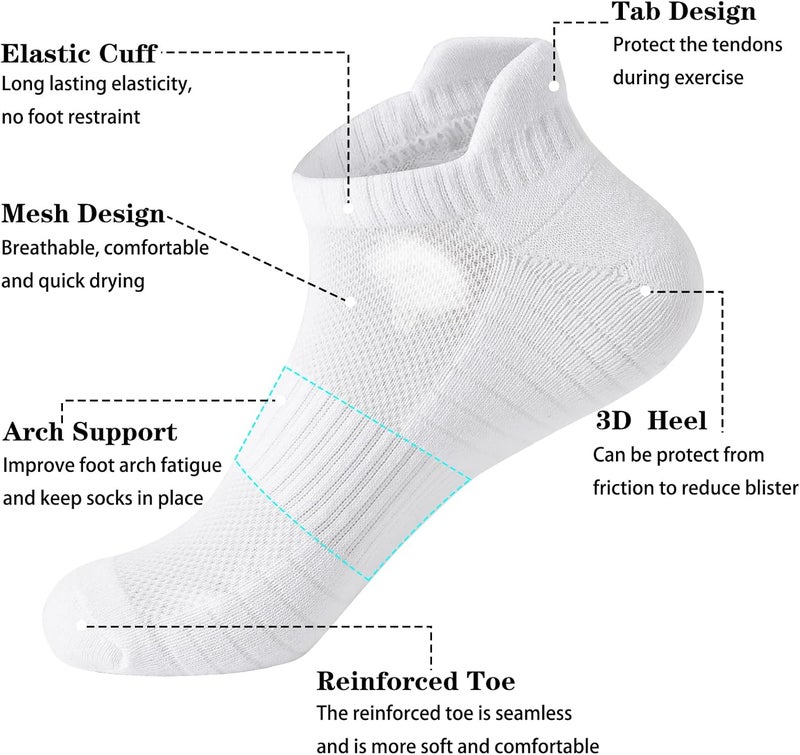 PUJANE 5 Pairs Athletic Running Ankle Socks Cushioned Breathable Low Cut Sports Tab Cotton Socks for Men and Women - Image 2