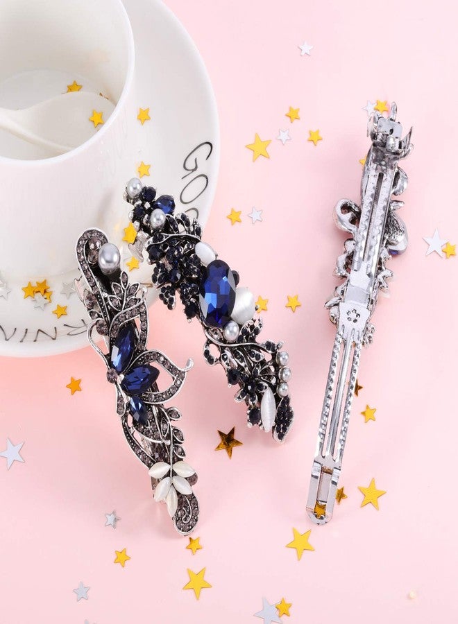 Blulu 5 Pieces Crystal Rhinestones Hair Barrettes Large Flower Butterfly Pearl French Vintage Clip Wedding Navy Hair Jewelry for Thick long Hair for Women(Exquisite Style) - Image 2