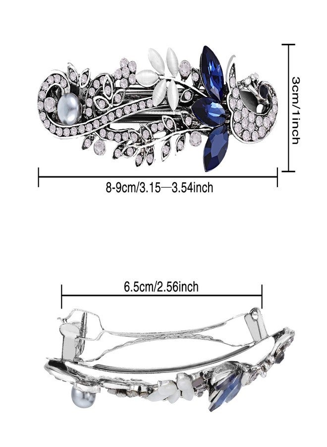 Blulu 5 Pieces Crystal Rhinestones Hair Barrettes Large Flower Butterfly Pearl French Vintage Clip Wedding Navy Hair Jewelry for Thick long Hair for Women(Exquisite Style) - Image 4