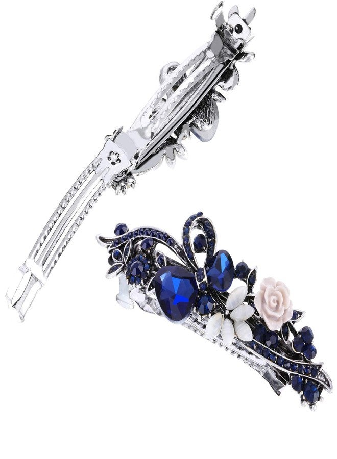 Blulu 5 Pieces Crystal Rhinestones Hair Barrettes Large Flower Butterfly Pearl French Vintage Clip Wedding Navy Hair Jewelry for Thick long Hair for Women(Exquisite Style) - Image 3