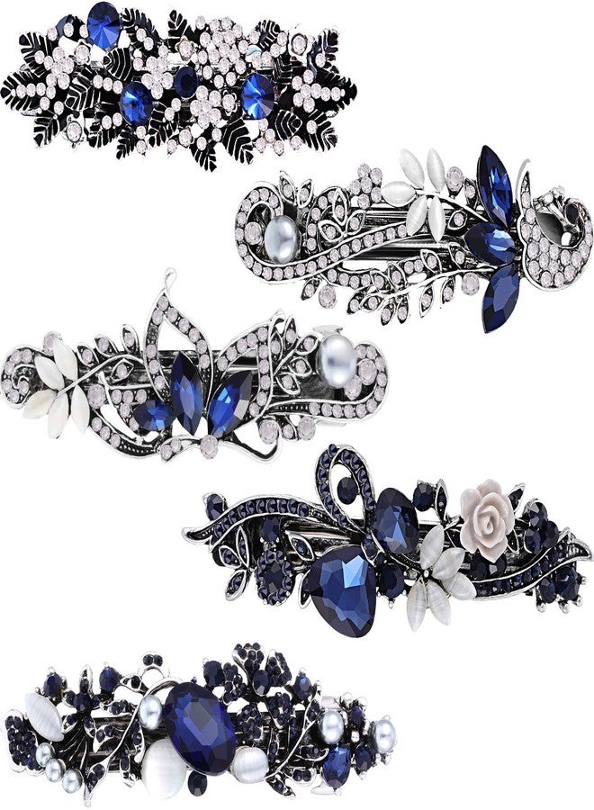 Blulu 5 Pieces Crystal Rhinestones Hair Barrettes Large Flower Butterfly Pearl French Vintage Clip Wedding Navy Hair Jewelry for Thick long Hair for Women(Exquisite Style) - Image 1