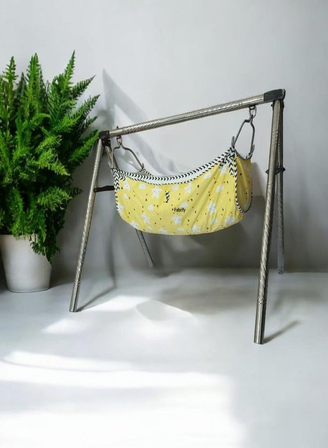 Fabrify Baby Hammock Ghodiyu/Khoyu Soft Cotton Cloth Swing Cradle Safety with Mosquito Net Cover with Zipper (Yellow) - Image 4