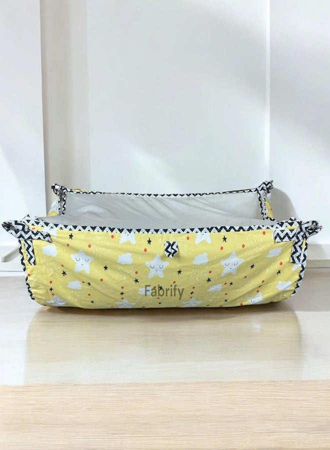 Fabrify Baby Hammock Ghodiyu/Khoyu Soft Cotton Cloth Swing Cradle Safety with Mosquito Net Cover with Zipper (Yellow) - Image 1