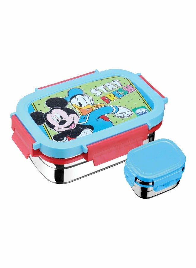 JOYO True Food Big Stainless Steel Lunch Pack 900 ML, with Dabbi 110 ML | Stainless Steel Lunch Box | Lunch Box with Snap Lock | Perfect for School, College & Office | Disney Mickey - Image 1