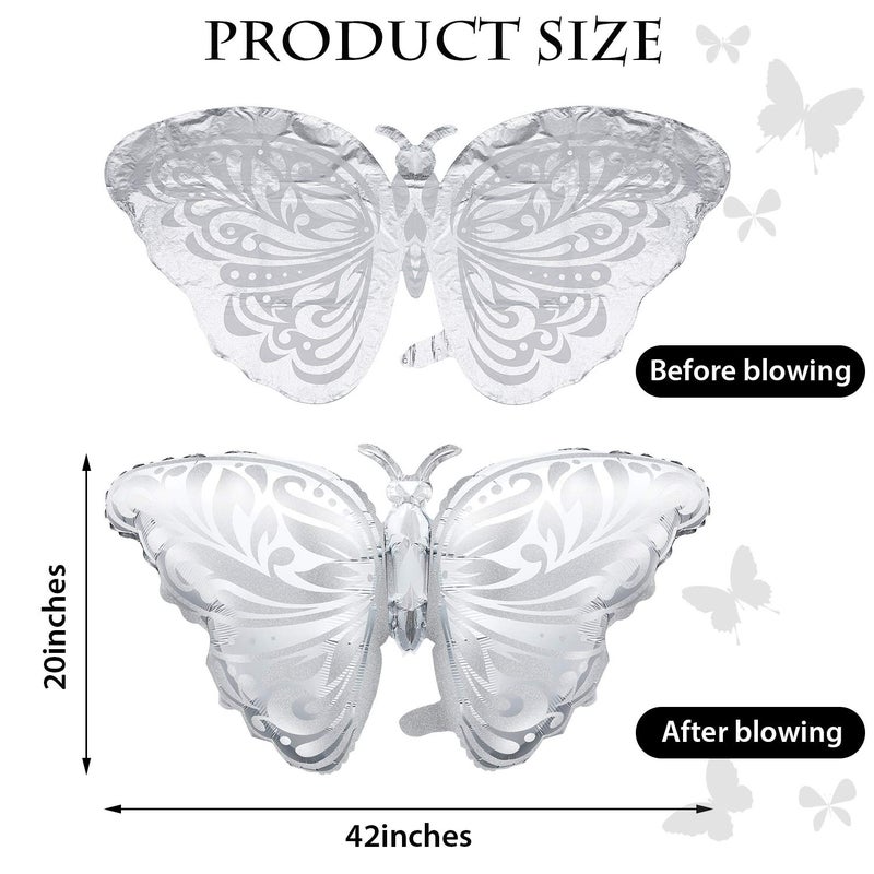 Skylety 6 Pieces Silver Butterfly Balloons 42 Inch Extra Large Butterfly Birthday Foil Memorial Balloons De Mariposafor Wedding Birthday Baby Shower Anniversary Party Decoration - Image 2