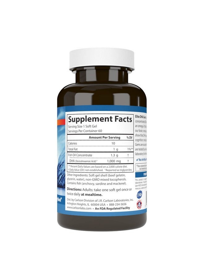 Carlson كارلسون - جواهر إيليت DHA، 1000 ملغ DHA، مصيد بري، مصدر مستدام، وظيفة الدماغ ورؤية صحية، 60 كبسولة لينة - Image 2