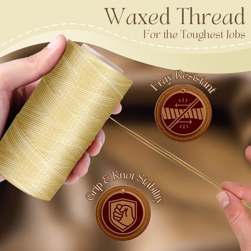 Flexzion Waxed Thread - 284 Yards (260 Meters) 0.8mm 150D Polyester Wax Thread for Leather Sewing, Bookbinding, Stitching, Repairing, Beading, & DIY Projects (Beige) - Image 4