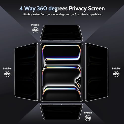 Peslv 4-Way Magnetic Privacy Screen for iPad Pro 11 Inch 5th (2024, M4),360 Removable Anti Blue Light Glare Spy Private Filter, High Sensitive Bubble-Free Easy Install Black Security Screen Protector - Image 3
