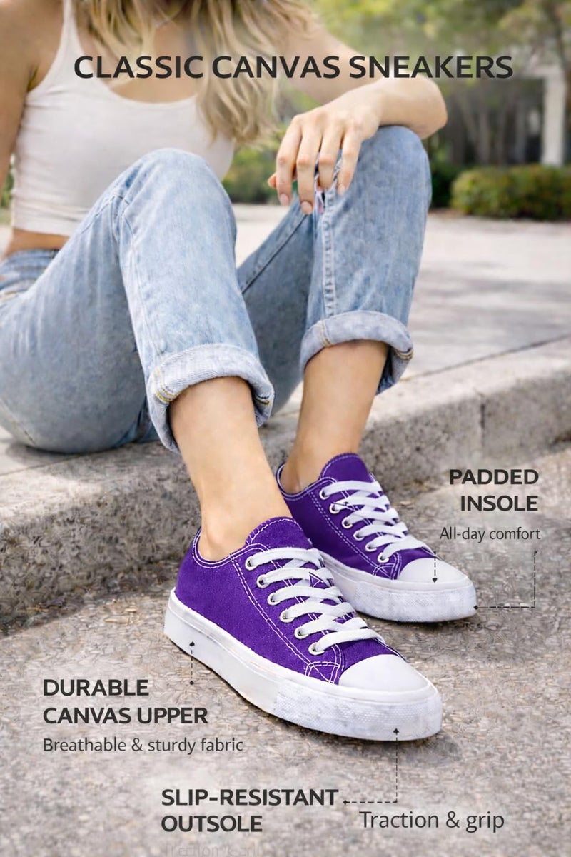hello basics Canvas Shoes for Women Casual Low Top Purple Sneakers Fashion Womens Tennis Shoes, Purple, Size 9 - Image 4