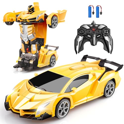Blackma Transform RC Car Toy  Remote Control Car with Flashing Lights OneButton Deformation 24GHz  360 Rotation Gift for Kids Boys Girls Ages 412  Yellow - Image 1
