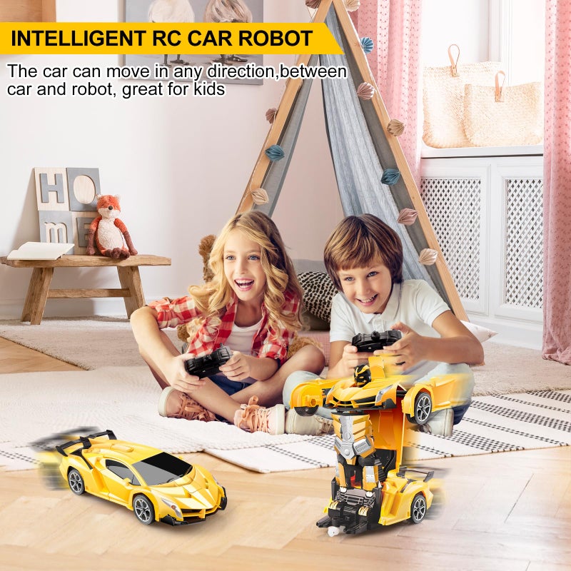Blackma Transform RC Car Toy  Remote Control Car with Flashing Lights OneButton Deformation 24GHz  360 Rotation Gift for Kids Boys Girls Ages 412  Yellow - Image 3