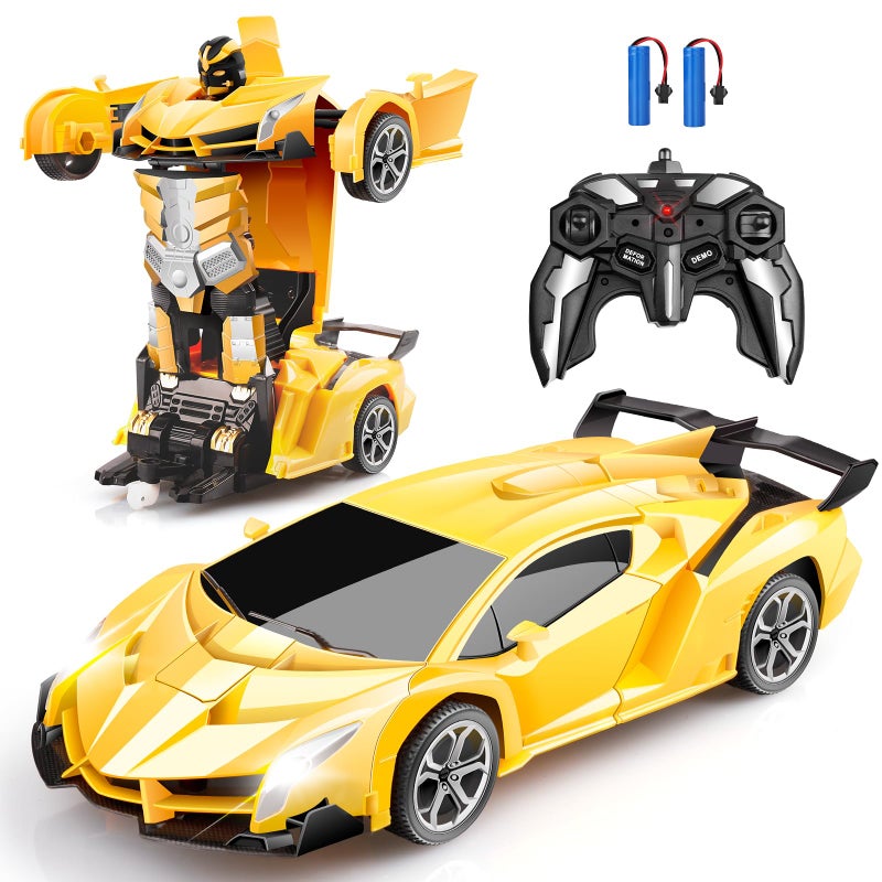 Blackma Transform RC Car Toy  Remote Control Car with Flashing Lights OneButton Deformation 24GHz  360 Rotation Gift for Kids Boys Girls Ages 412  Yellow - Image 2