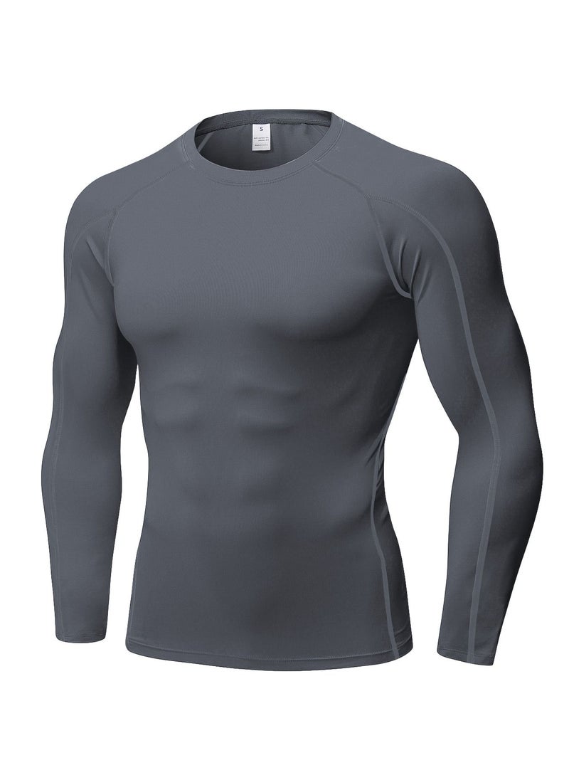 Loquat Men Quick Dry Long Sleeve T-Shirt Grey  - Image 1
