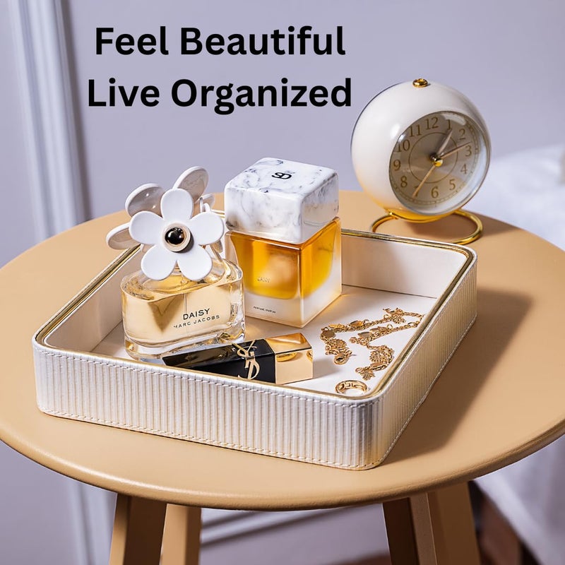 ZHEM Small Night Stand Organizer Nightstand Tray Bedside Table Organizer Women| Dresser Trays for Bedroom Leather Valet Trinket Tray| Purse Bowl for Women| Catch All Desk Trays - Image 3