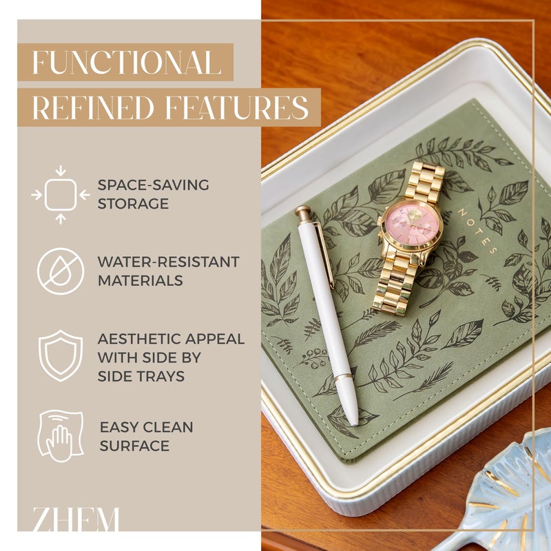 ZHEM Small Night Stand Organizer Nightstand Tray Bedside Table Organizer Women| Dresser Trays for Bedroom Leather Valet Trinket Tray| Purse Bowl for Women| Catch All Desk Trays - Image 4