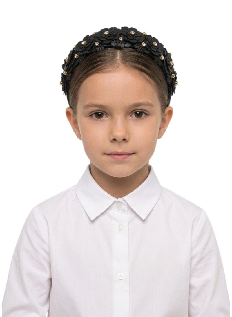 Bidani Floral Appliqué Headband - Black - Image 1