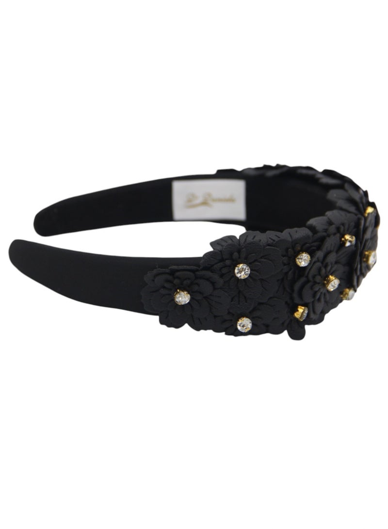 Bidani Floral Appliqué Headband - Black - Image 3
