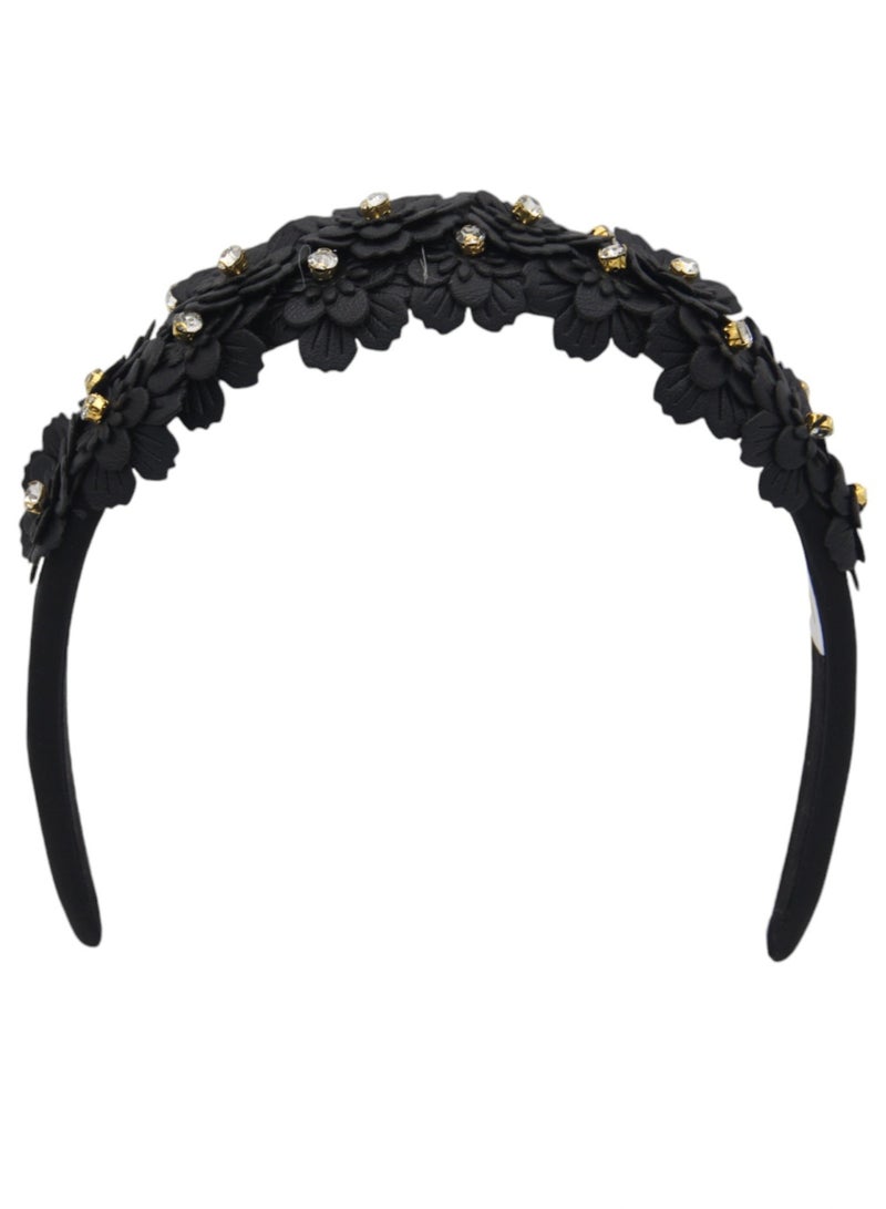Bidani Floral Appliqué Headband - Black - Image 2
