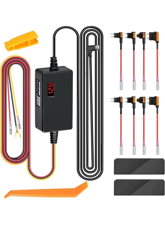 Generic Dash Cam Hardwire Kit With 8Pcs Full Set Circuit Fuses Tap Low Voltage Protection Type-C Port 12V-24V To 5V Hardwire Kit For 24H Parking Monitoring 11Ft Double-Sided Adhesive (Type-C Output) - Image 1